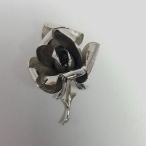 Vintage 3D Rose Shape Brooch, Silver Tone Setting Signed JP, Retro Unisex Estate